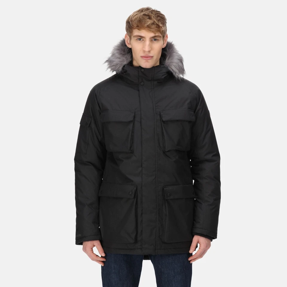 Regatta Aziel Mens Quilted Insulated Waterproof Parka Jacket Black Coat RRP 180 - Image 1 of 1