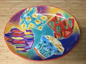 Clay Art Hawaiian Shirt Oval Shaped Ceramic Platter 17.5 X 14” Serving Bowl - Picture 1 of 5
