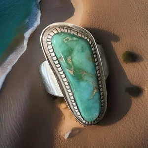 ROBERT & NOREEN KELLY STERLING SILVER TURQUOISE RING VINTAGE SIGNED 9.5 - Picture 1 of 14