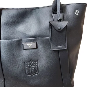 NFL Emblem Vessel Black Faux Leather Signature Large Tote Travel Bag Zip Closure - Picture 1 of 11