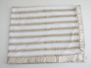 GEORGE Brown Beige Stripe Walmart Striped Soft Baby Blanket w/Satin Trim RARE - Picture 1 of 3