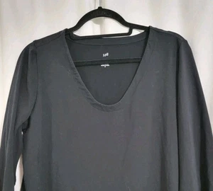 J Jill Forward Seam Tee Size M 3/4 Sleeve Top Black Scoop Neck Mature Minimalist - Picture 1 of 6