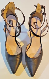 firma lyndsy cuero negro tacón alto bomba doble correa stiletto 11m usado - Imagen 1 de 10