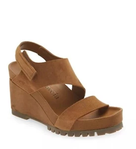 $650 PEDRO GARCIA Jouri Platform Wedge Sandal SUEDE BROWN Cigar Castoro 39.5 - Picture 1 of 18