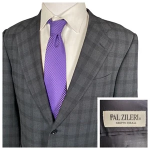 PAL ZILERI Sport Coat 42 Traveler Wool Gray Windowpane Plaid Check Italy Blazer - Picture 1 of 17