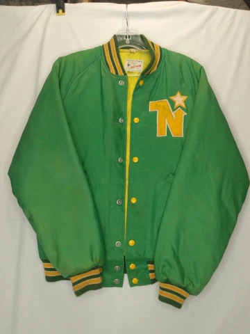 Vintage Minnesota North Stars NHL Butwin 70s Hockey Snap Satin Jacket Mens Small Cover