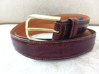 复古 Brighton 尺寸 36 正品棕色蜥蜴皮革皮带鞍座牛皮衬里美国 — 第 1/4 张图片