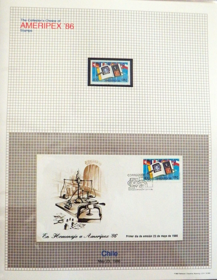 AMERIPEX '86 Chile - Mint Stamps & FDC in Mounts to Page with Outer Sleeve - Image 1 of 1