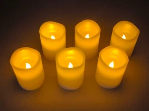 6er Set LED Flammenlose Kerzen Echtwachs Φ8cmxH10,2cm Timer flackernde Flammen - Bild 1 von 6