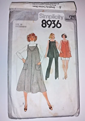 Vintage SIMPLICITY 8936 Maternity Pullover Jumper Top Pants Shorts Size 10 CUT - Image 1 of 2