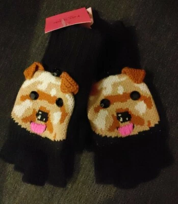KATE SPADE Terrier Dog Pop Top Mitones Sin Dedos Convertible Mezcla de Lana $88 Nuevo con Etiquetas Foto 1 de 4