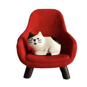 Cat Sculpture With Small Sofa Resin Mini Figures Kitten Miniature Decor Red - Picture 1 of 12