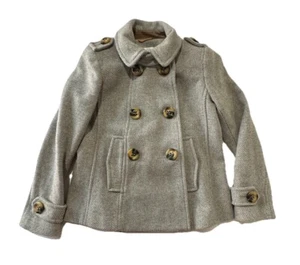 Ann Taylor Petite S Textured Double Breasted Pea Coat Wool Blend Grey flaws - Picture 1 of 12