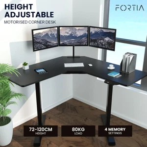 FORTIA Corner Standing Desk Sit to Stand Up Electric Height Adjustable 80kg Load - Picture 1 of 12