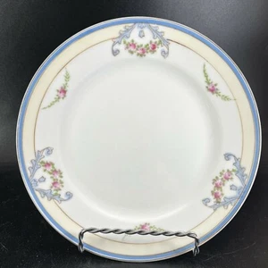Noritake Green Wreath Mark Morimura Salad Plate 8” Blue Trim Pink Roses - Picture 1 of 8