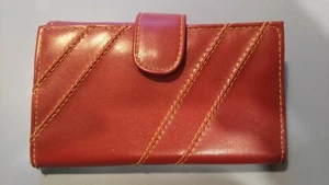 Vintage Womens Wallet Red Clay Color Diagonal Accent Design Multi-Purpose - Picture 1 of 8