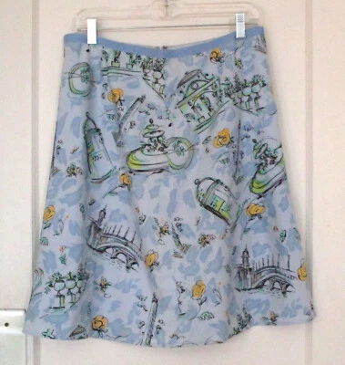 Saia Rafaella aquarela arte paisagem urbana europeia algodão elastano fita tamanho 12 - Imagem 1 de 4