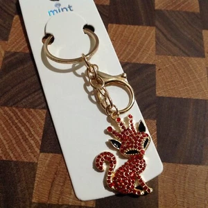 Fox Crown Red Rhinestone Bling Keychain Crystal Handbag Purse Charm - Picture 1 of 3