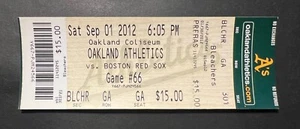 2012 Boston Red Sox vs Oakland Athletics Ticket Stub 9/1/12 - Mint!!! - Picture 1 of 2