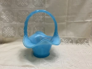 Vintage Fenton Blue Opalescent Basket Approx 6” Original Paper Sticker EUC - Picture 1 of 6