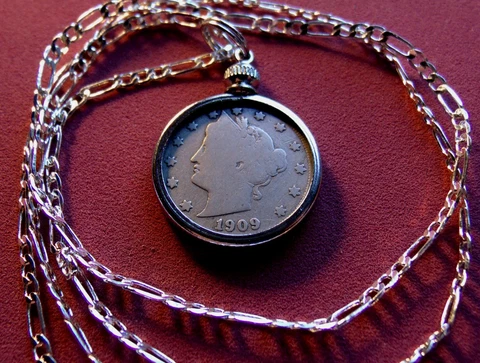 Antique Early Barber Liberty Victory Nickel on a 26" 925 Sterling Silver Chain Cover