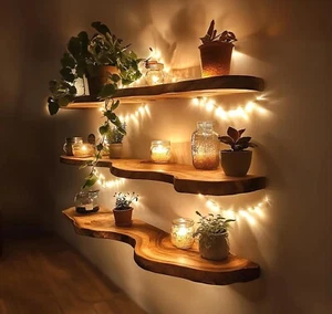 Hermoso estante borde vivo estantes flotantes madera rústico flotante decoración del hogar estante - Imagen 1 de 8