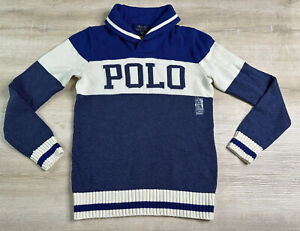 NWOT Polo Ralph Lauren Kids Sweater Blue White M(10-12) POLO Logo Graphic