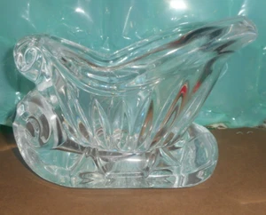 Christmas Winter Holiday Santa Sleigh Votive Candle Holder 24% Lead Crystal USA - Picture 1 of 6