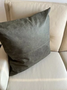 Cushion 50x40 CM Green Real Leather Vintage Used Decorative - Picture 1 of 6