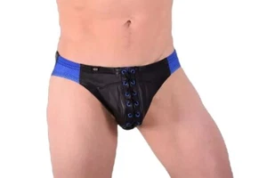 SMU Limited Leather Briefs Eye Grabber Laced-Up Black & Blue P01003 H5 - Picture 1 of 7