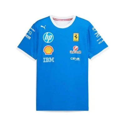 New Men's F1 Scuderia Ferrari Racing T-Shirt HP Shell UniCredit CEVA Logos-Blue - image 1 of 4