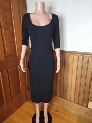 Vince Black Ribbed Elbow Sleeve Midi Dress Size Large - Image 1 of 4