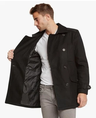 Gabardina corta de lana Jack & Jones para hombre negra talla grande Foto 1 de 4