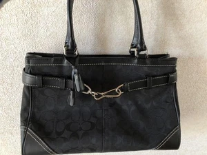 Auth COACH Signature Carryall F08K07 Black Jacquard Leather - Shoulder Bag - Picture 1 of 5
