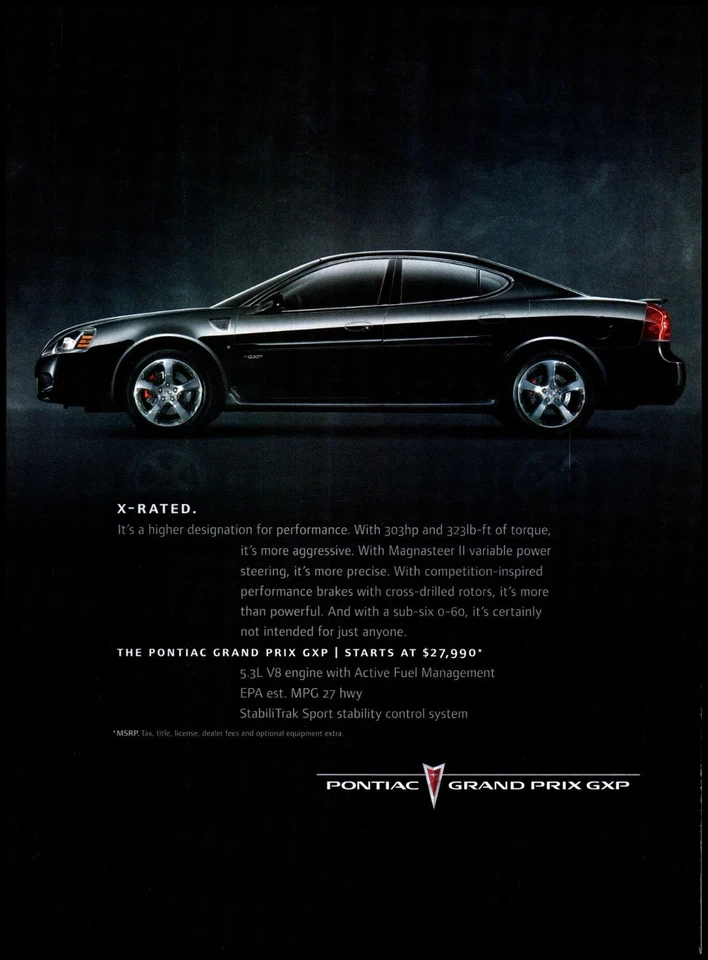2006 Pontiac Grand Prix GXP Sports Sedan Vintage Print Ad Man Cave Wall Art - Image 1 of 1