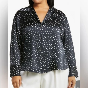 Vince Dot Print Silk Women’s Blouse in Deep Marine Size 3X NWT - Picture 1 of 11