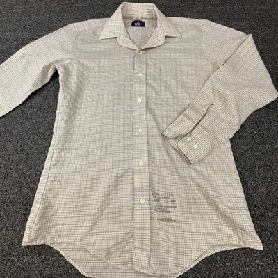 Camisa De Colección 1UP Para Hombres 15.5 34/35 Beige A Cuadros Manga Larga Botón Delantero Vestido Informal Foto 1 de 4