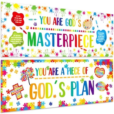 2 Pieces Christian Bulletin Board Piece of Gods Plan Sunday School Decoration... - Image 1 of 4
