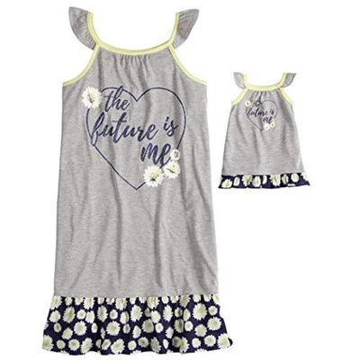 SO Girl's The Future is Me Floral Margarita Camisón, Conjunto Vestido Muñeca Gris, Talla 5/6 Foto 1 de 2
