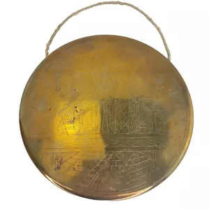 Vintage Brass Engraved Egyptian Motif Hieroglyphic Dinner Gong No Striker - Picture 1 of 6