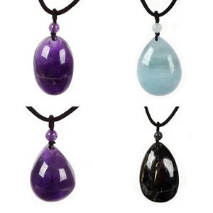 Drilled Natural Crystal Hornblende Teardrop\Oval Pendant Necklace 22" - Picture 1 of 21