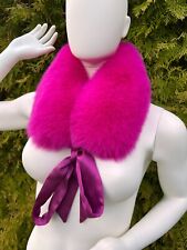 Arctic Fox Fur Scarf 24' Inch (60cm) Saga Furs Collar Pink Color Fur Wrap Ribbon