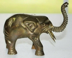 Statuina elefante in metallo elefante alto 3,5" con zanne statuetta in ottone - Foto 1 di 9