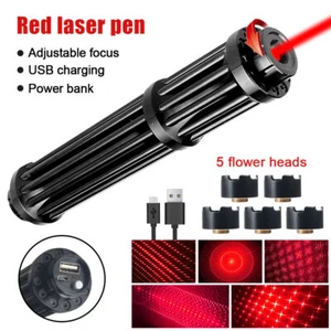 2000Miles Strong Beam Red Laser Pointer Pen 650nm Torch USB Rechargeable+5 Caps - Picture 1 of 11