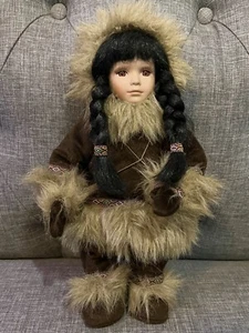 Eskimo Doll 13 inches Tall Porcelain face, hands and feet Soft body - Picture 1 of 5