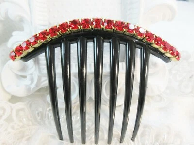 6 mm Bright Red Precosia Crystal Rhinestone elements large French Hair comb - Image 1 of 4