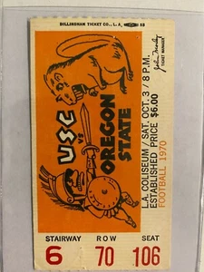 RARO TALÓN DE BOLETO DE 1970 FÚTBOL AMERICANO DE LA NCAA TROYANOS DEL SUR DE CALIFORNIA ESTADO DE OREGÓN - Imagen 1 de 1