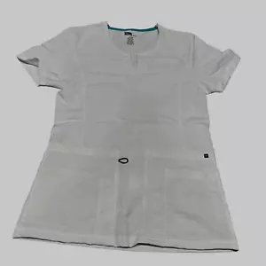 Women's Crest Uniforms Size XS White Scrub Top Double Pockets Split Collar - Picture 1 of 5