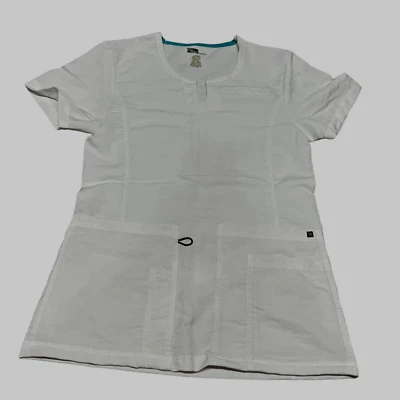 Women's Crest Uniforms Size XS White Scrub Top Double Pockets Split Collar - Image 1 of 4