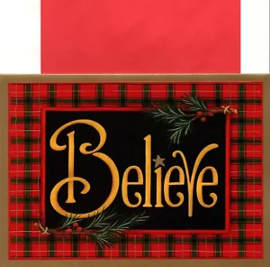 Merry Christmas Believe In The Spirit Holly Sprig & Red Berries Greeting Card - Picture 1 of 3